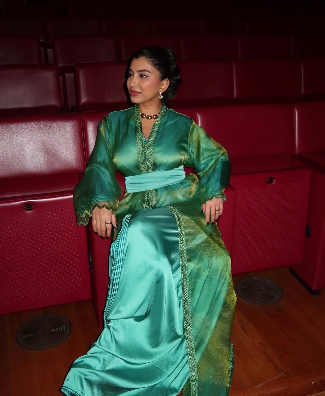 Caftan en Organza Vert et Bleu