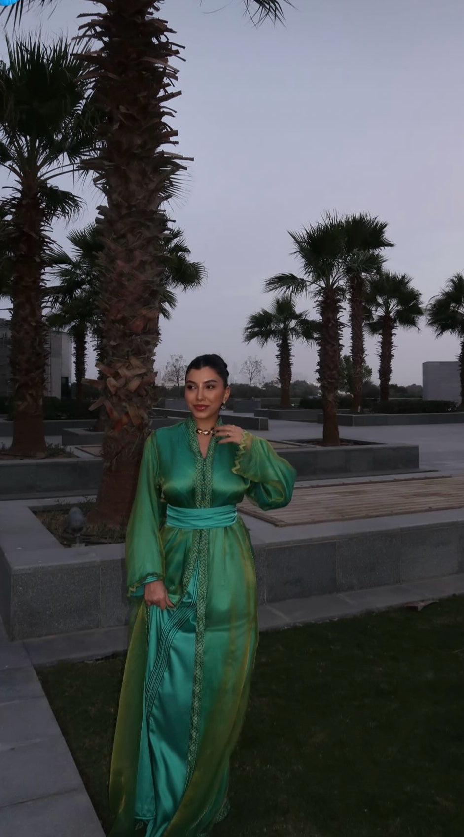 Caftan en Organza Vert et Bleu