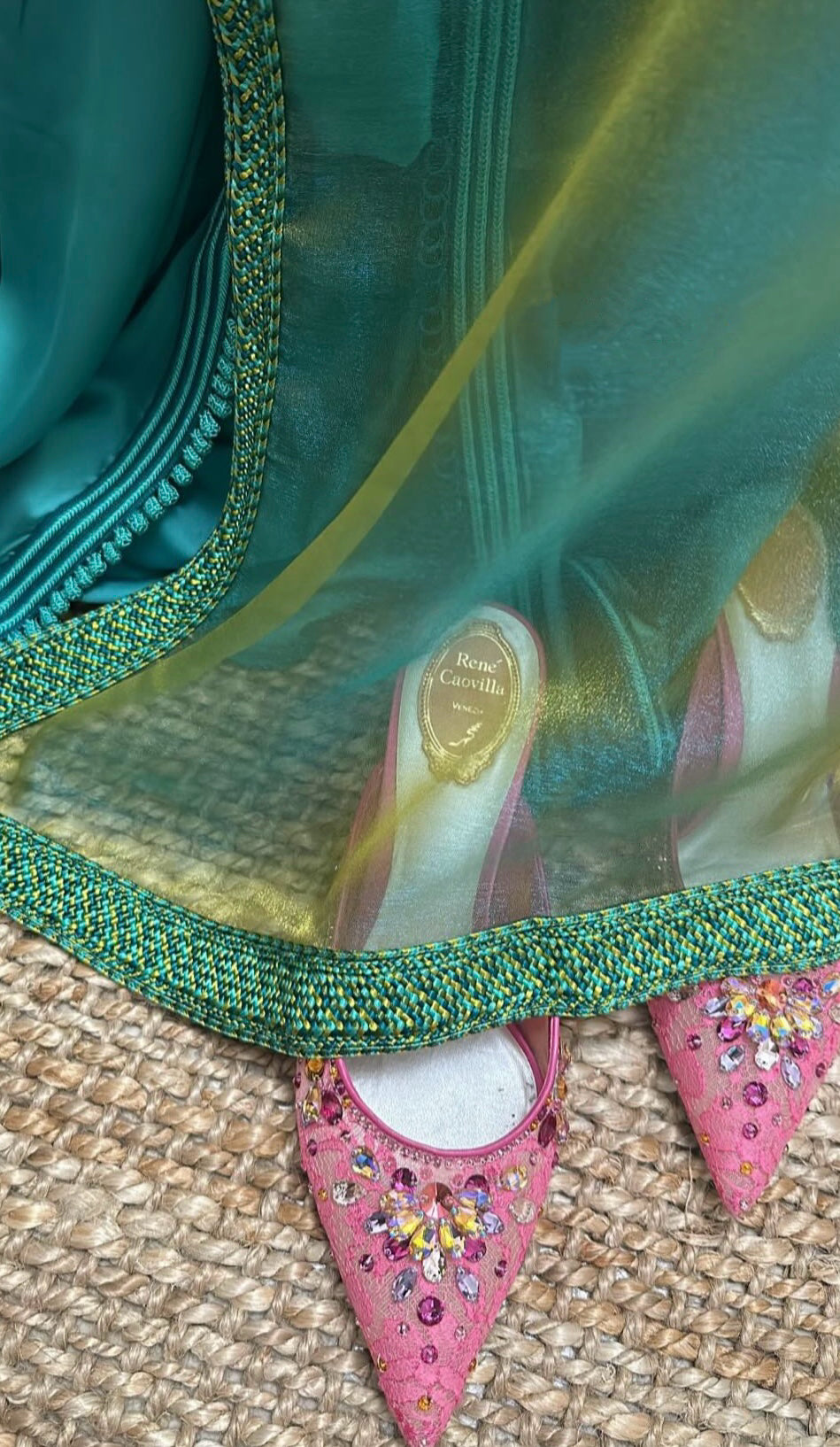 Caftan en Organza Vert et Bleu