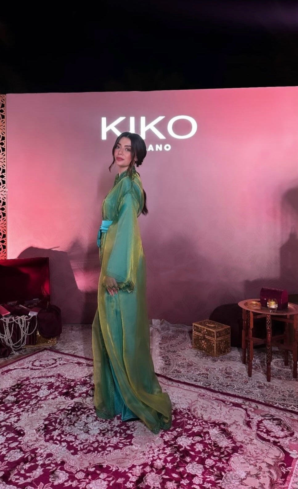 Caftan en Organza Vert et Bleu