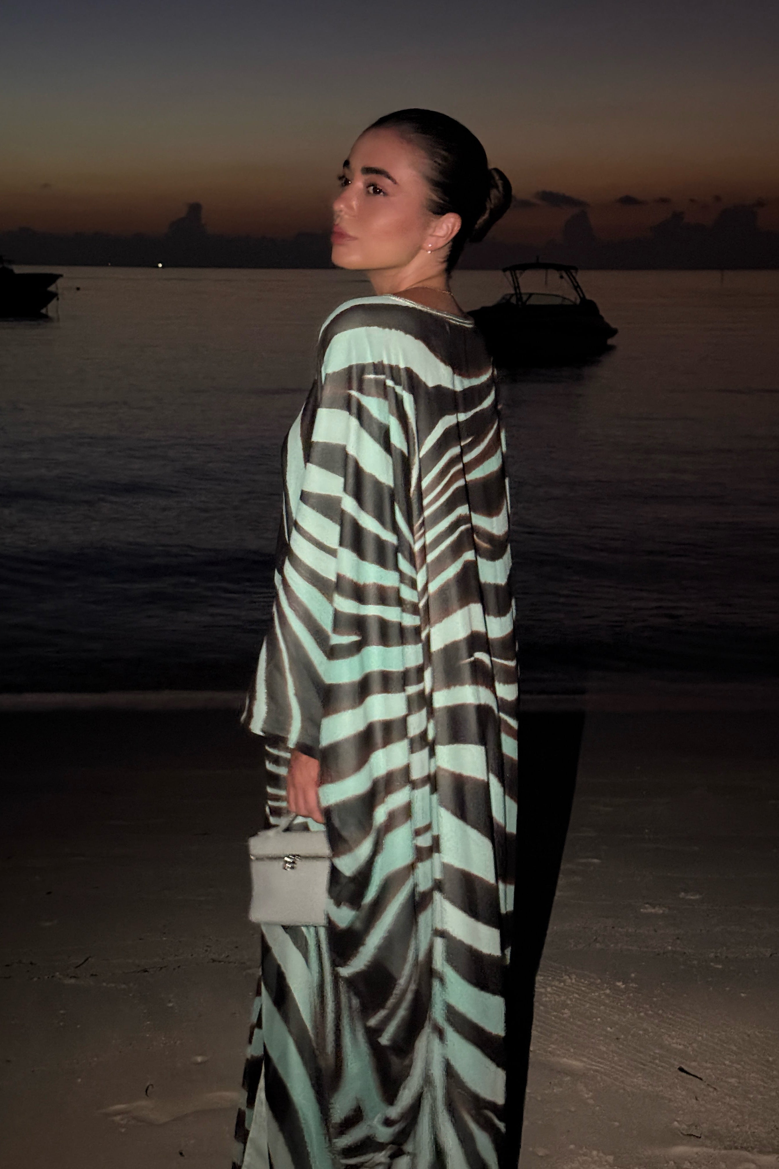 Robe Longue Imprimé Zèbre Turquoise & Noir