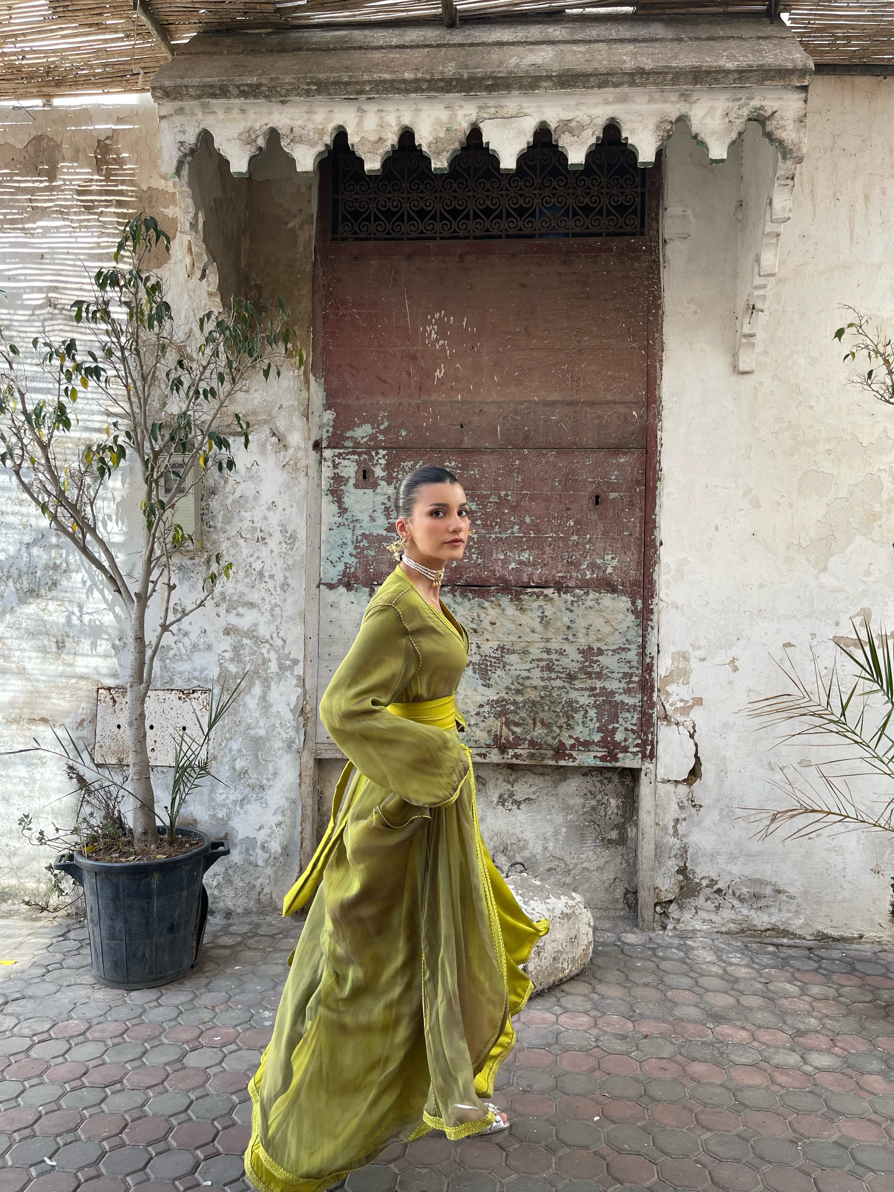 Green-Purple Changing Silk Caftan