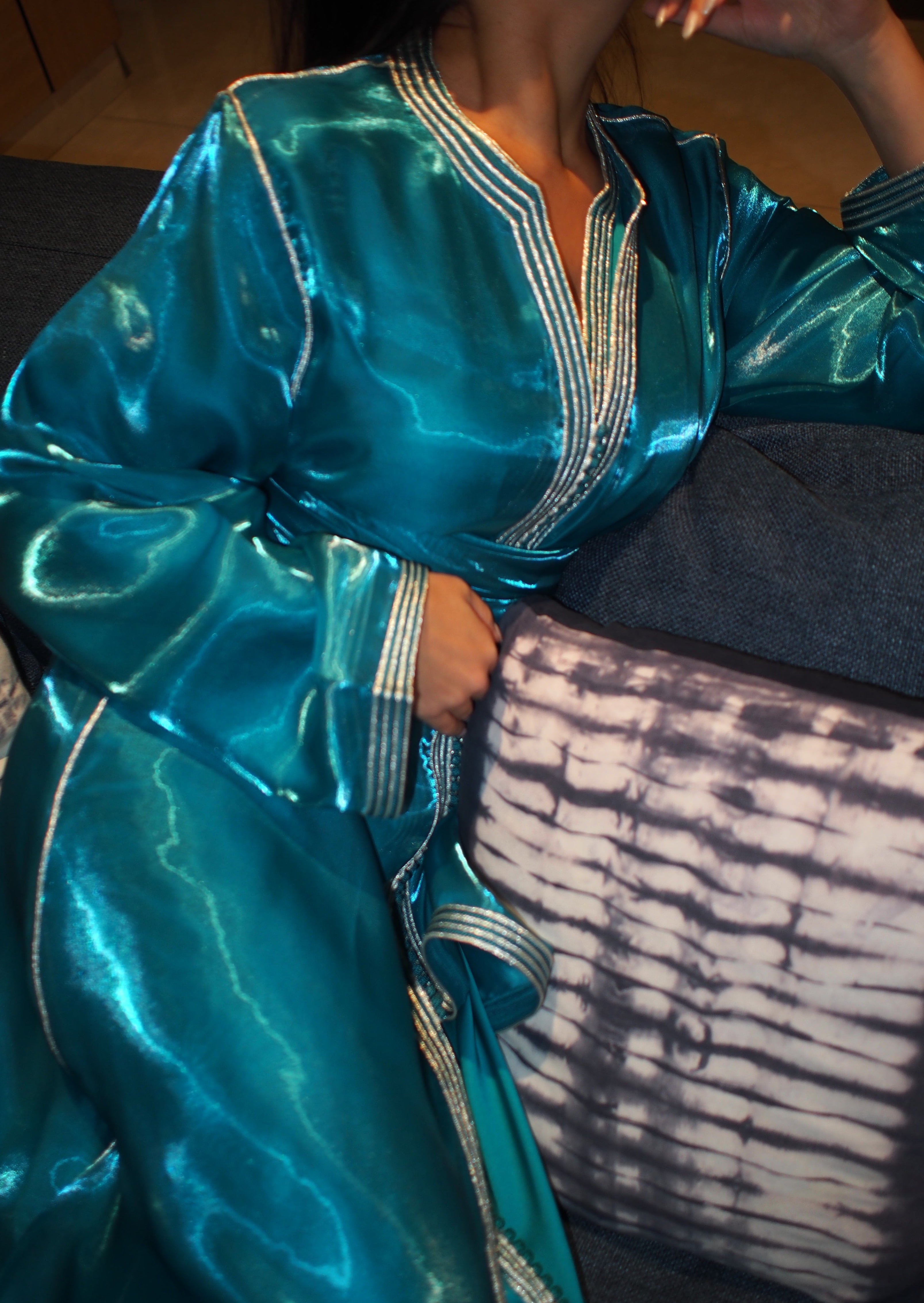 Blue Metallic Lurex Organza Kaftan