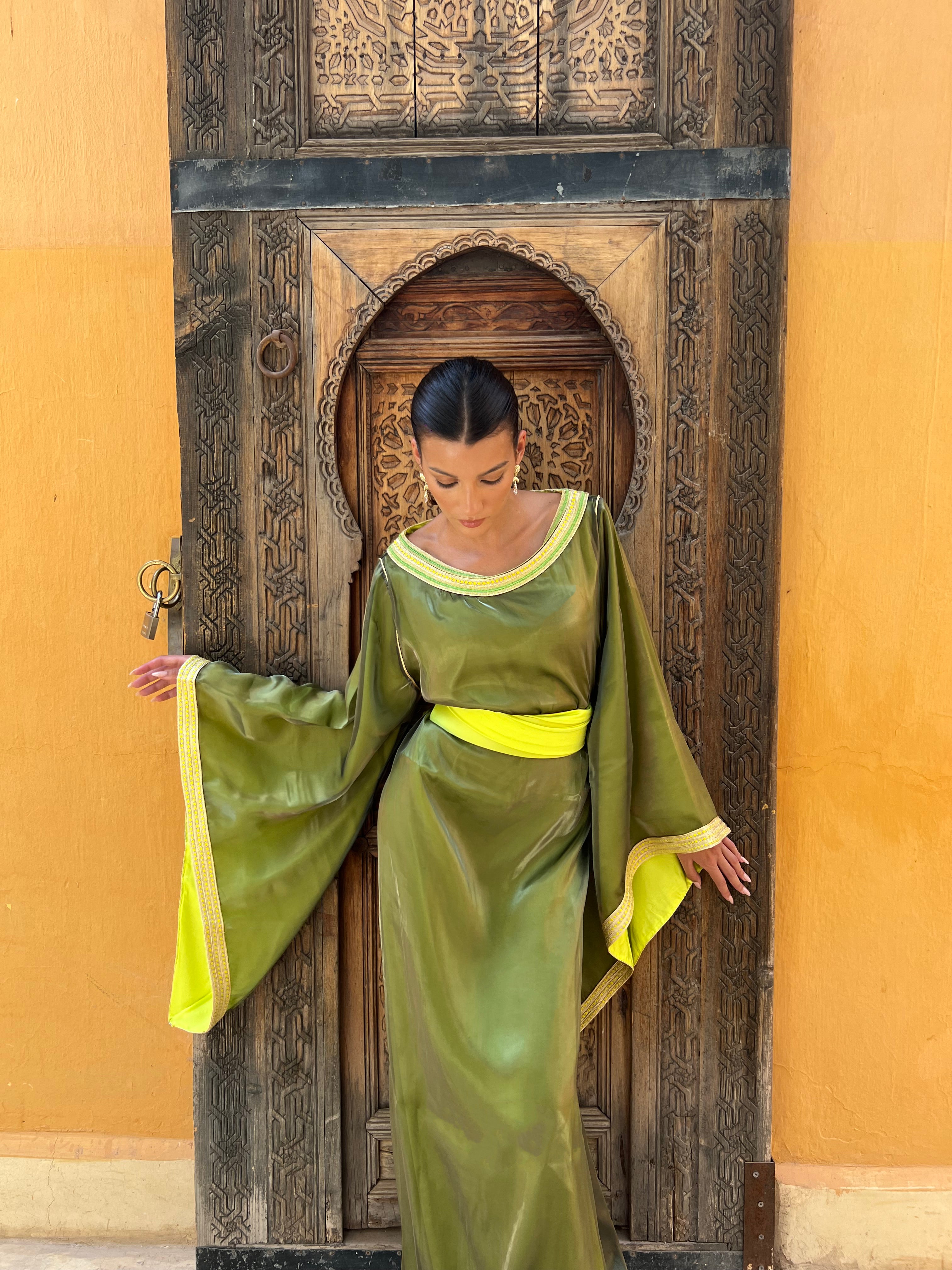 Olive Green Organza Kaftan