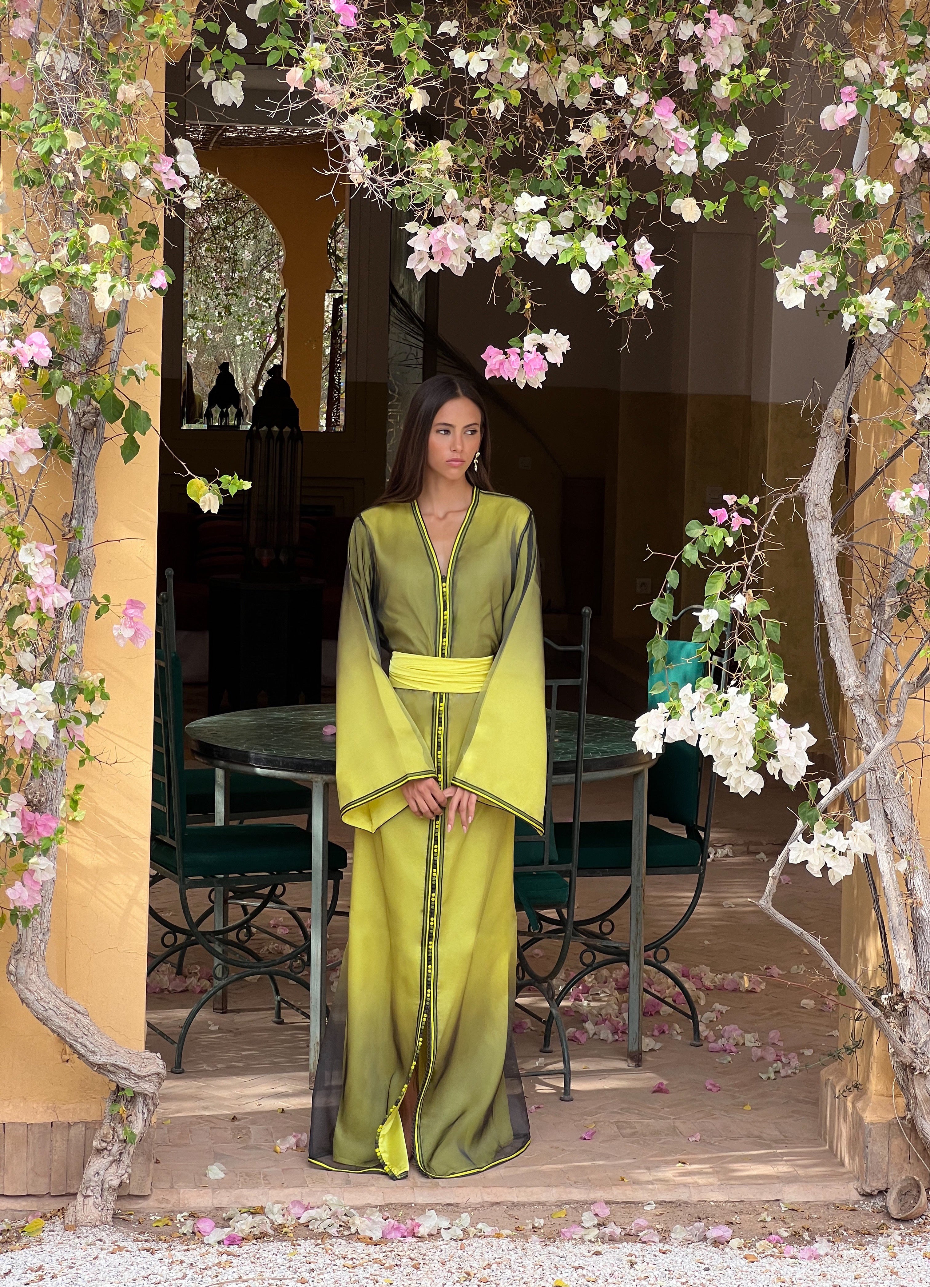 Caftan en Organza Dégradé Vert