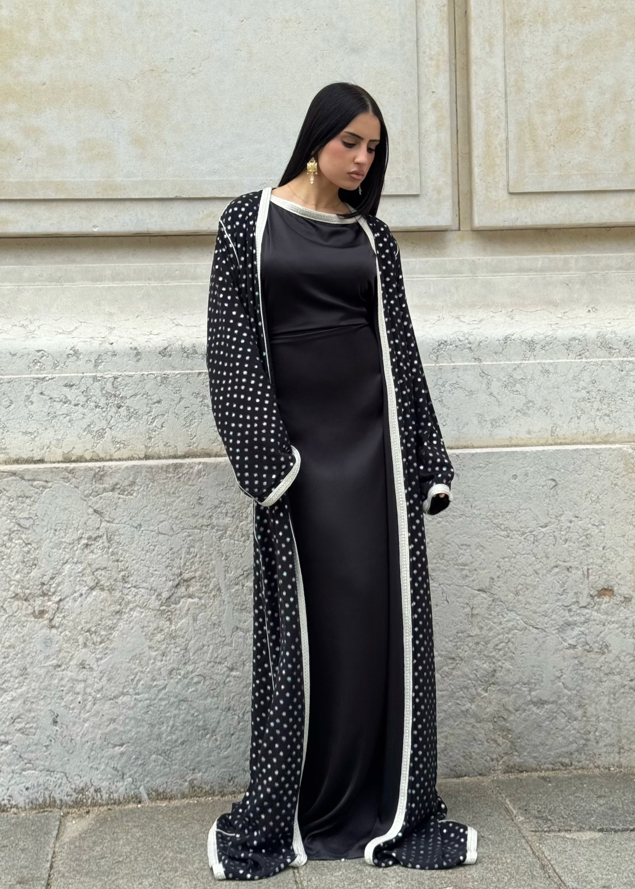 Kimono Abaya Noir Tulle Sfifa & Strass
