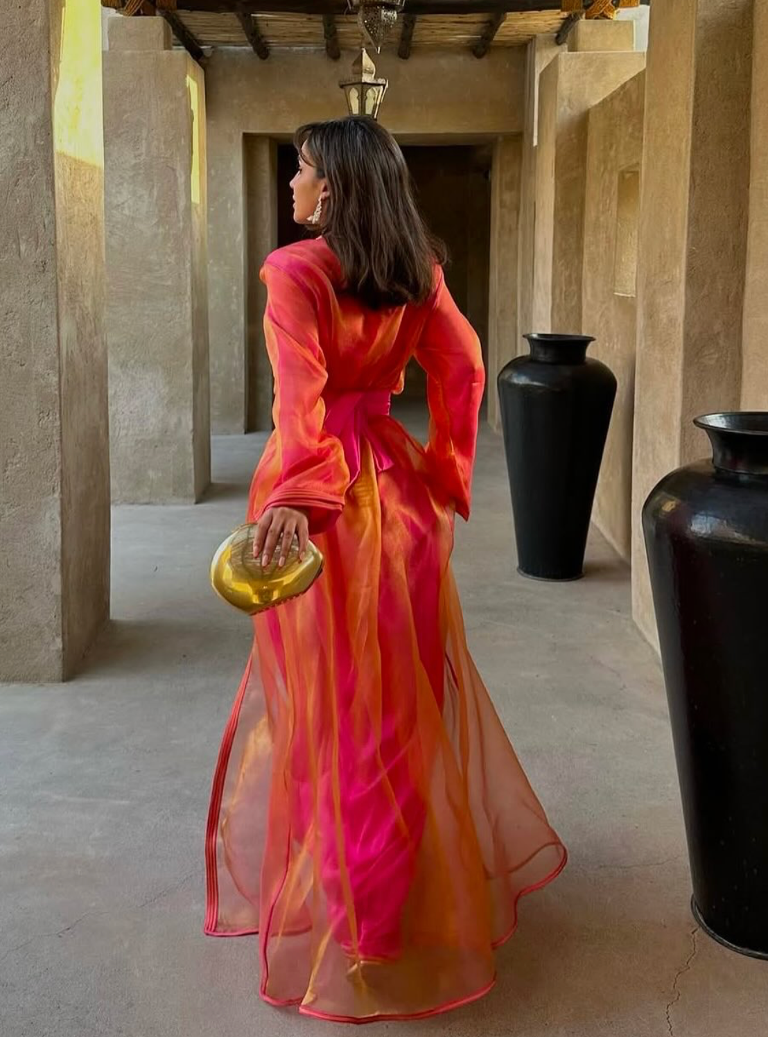 Orange and Pink Organza Kaftan