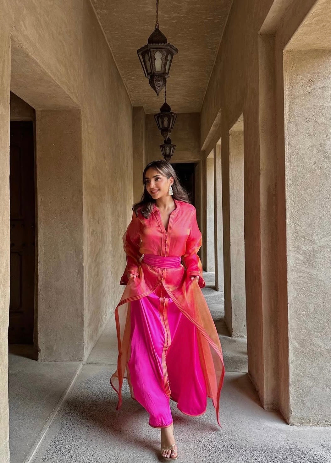 Orange and Pink Organza Kaftan