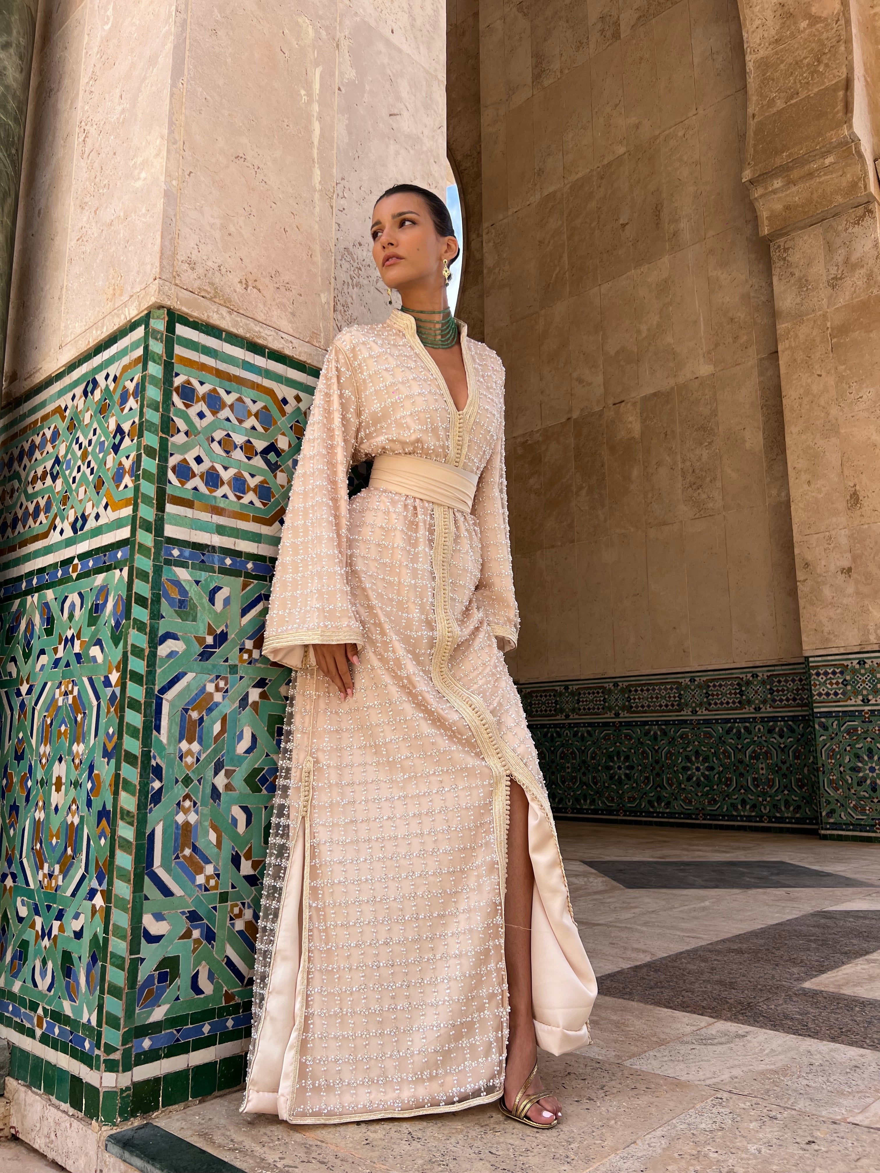 Caftan Mariée Crème à Perles