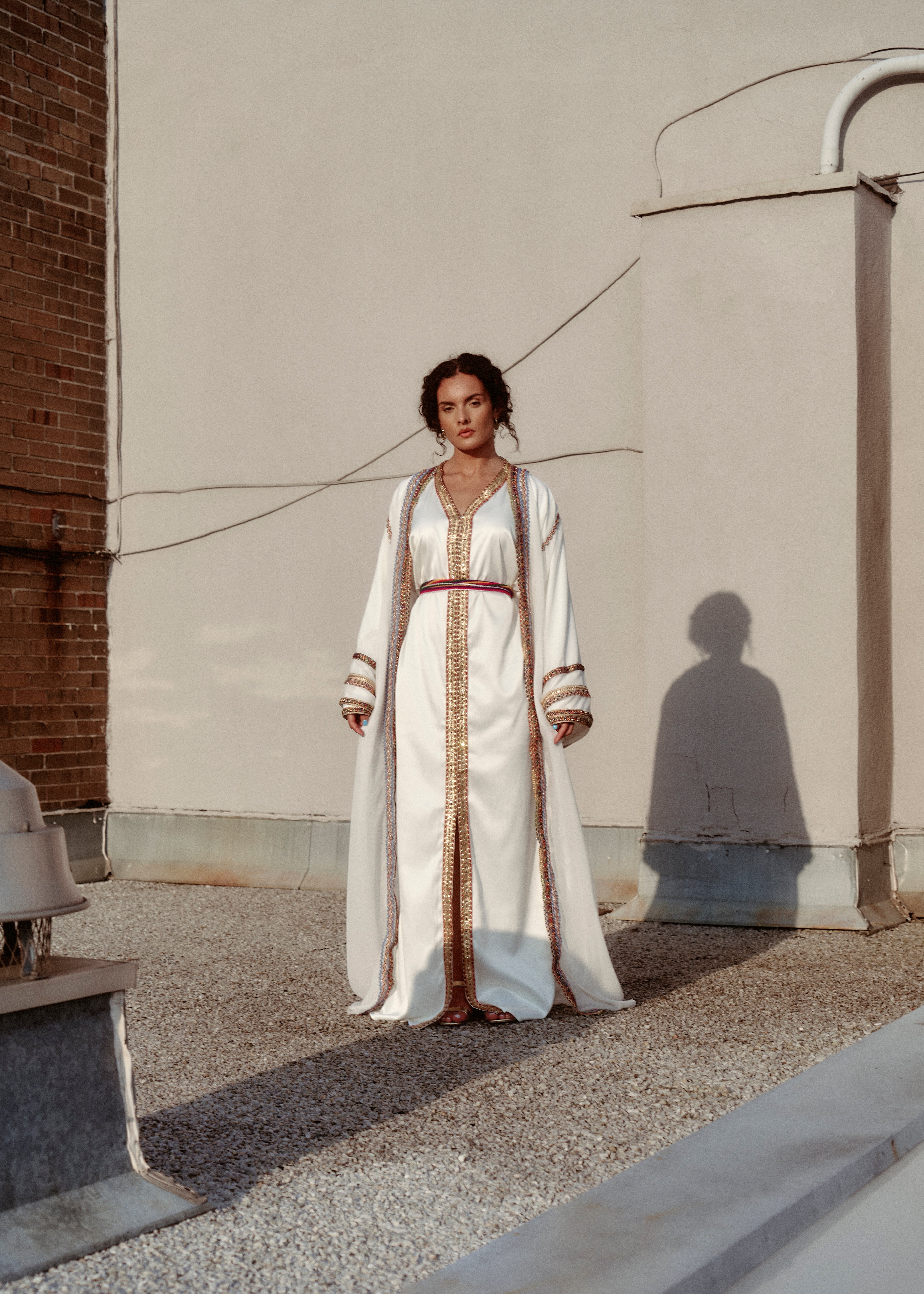 White Kabyle Dress with Gold Ornaments