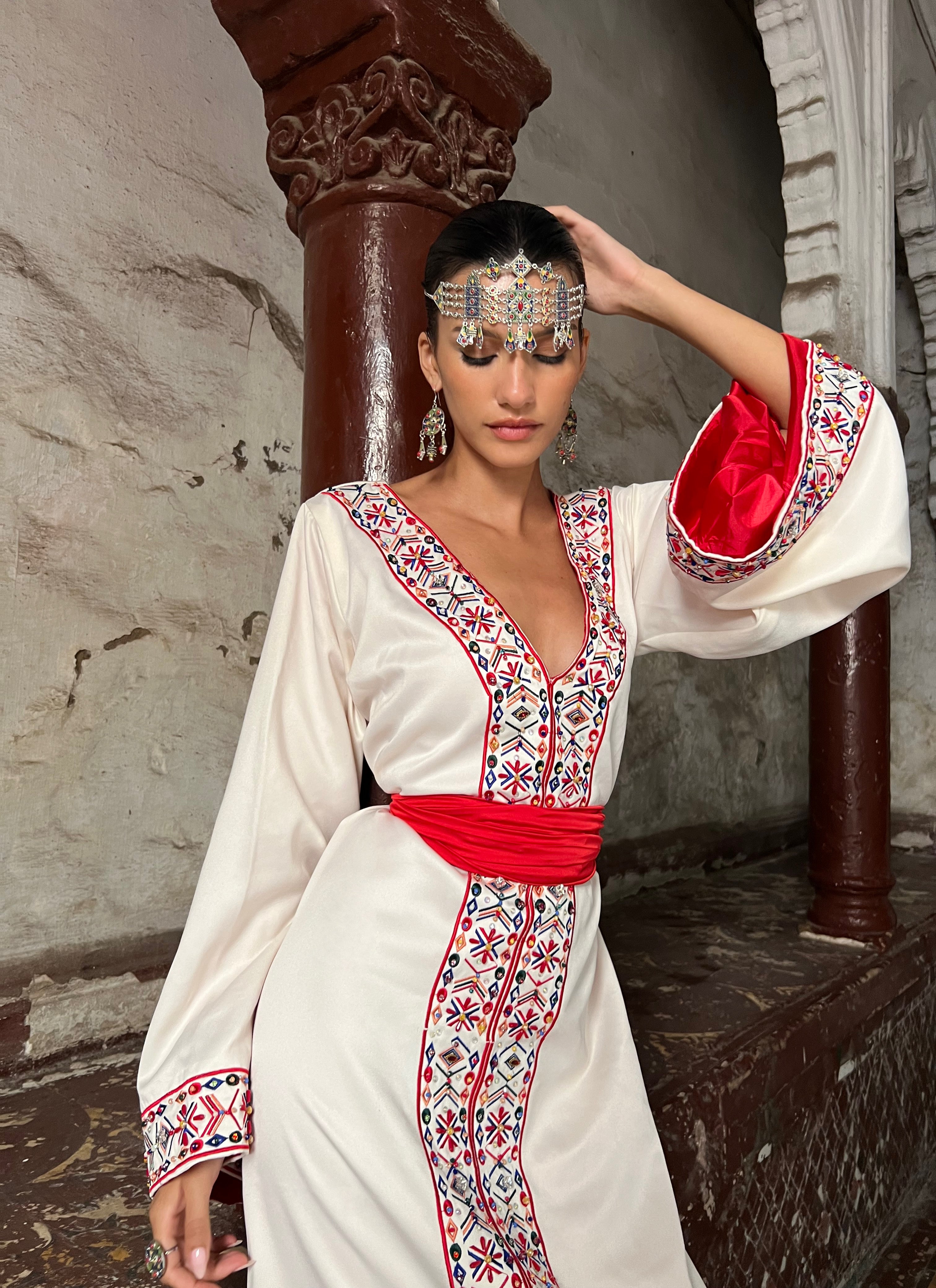 Kabyle Dress with Red Embroidery