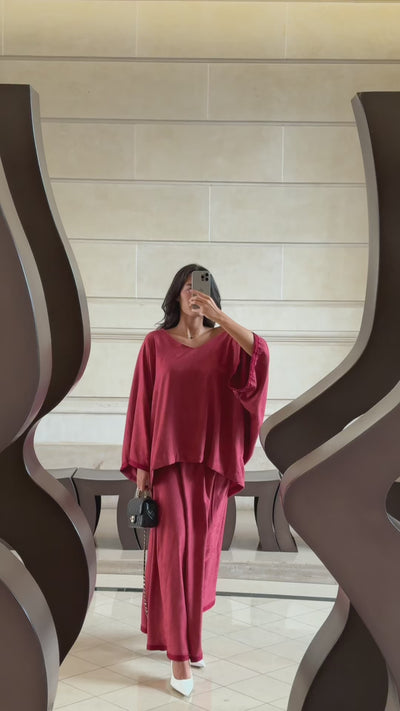 Ensemble chemisier et jupe longue terracotta en soie Mlifa jacquard avec sfifa artisanale