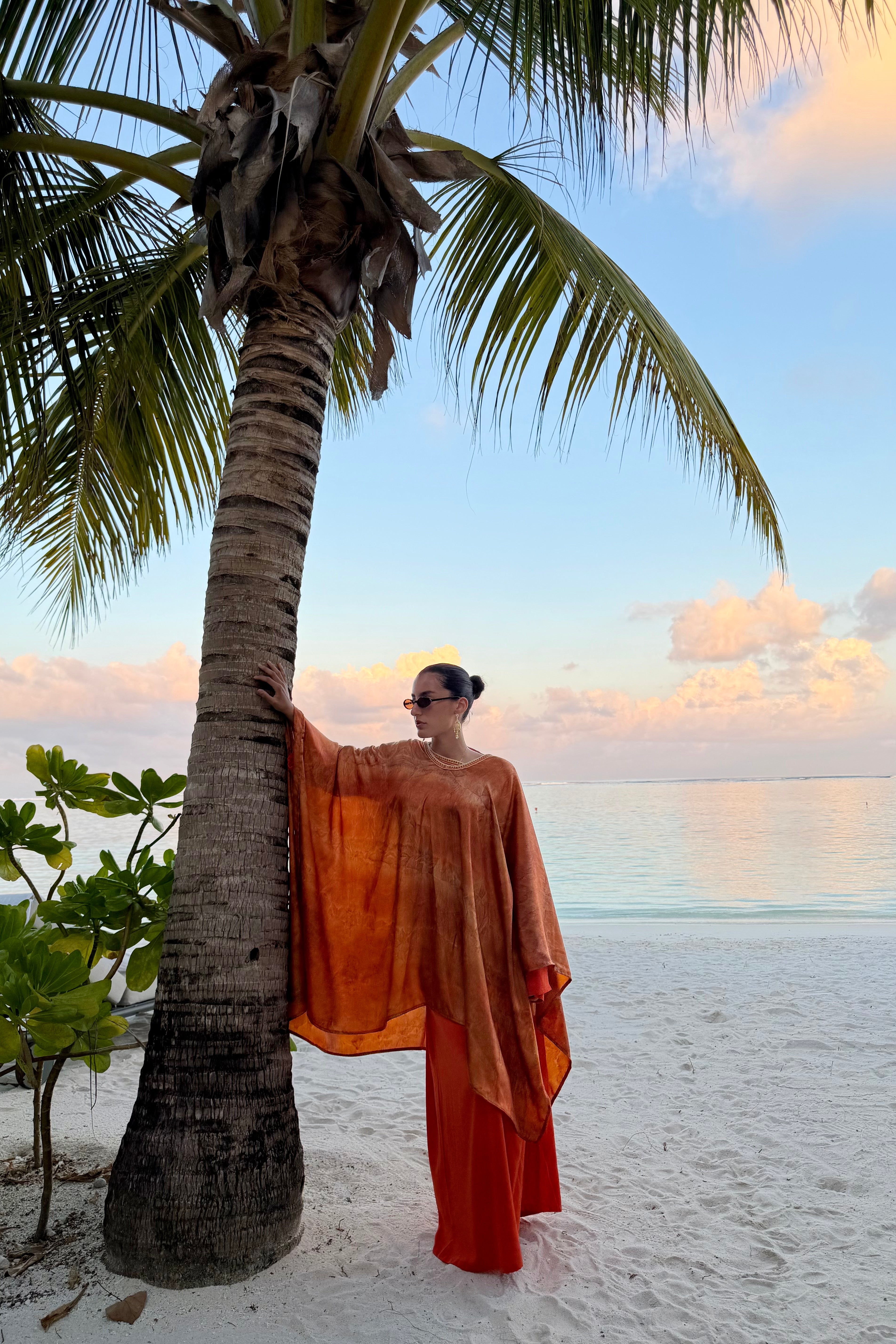 Ensemble Cape & Robe Orange en Lamé Imprimé