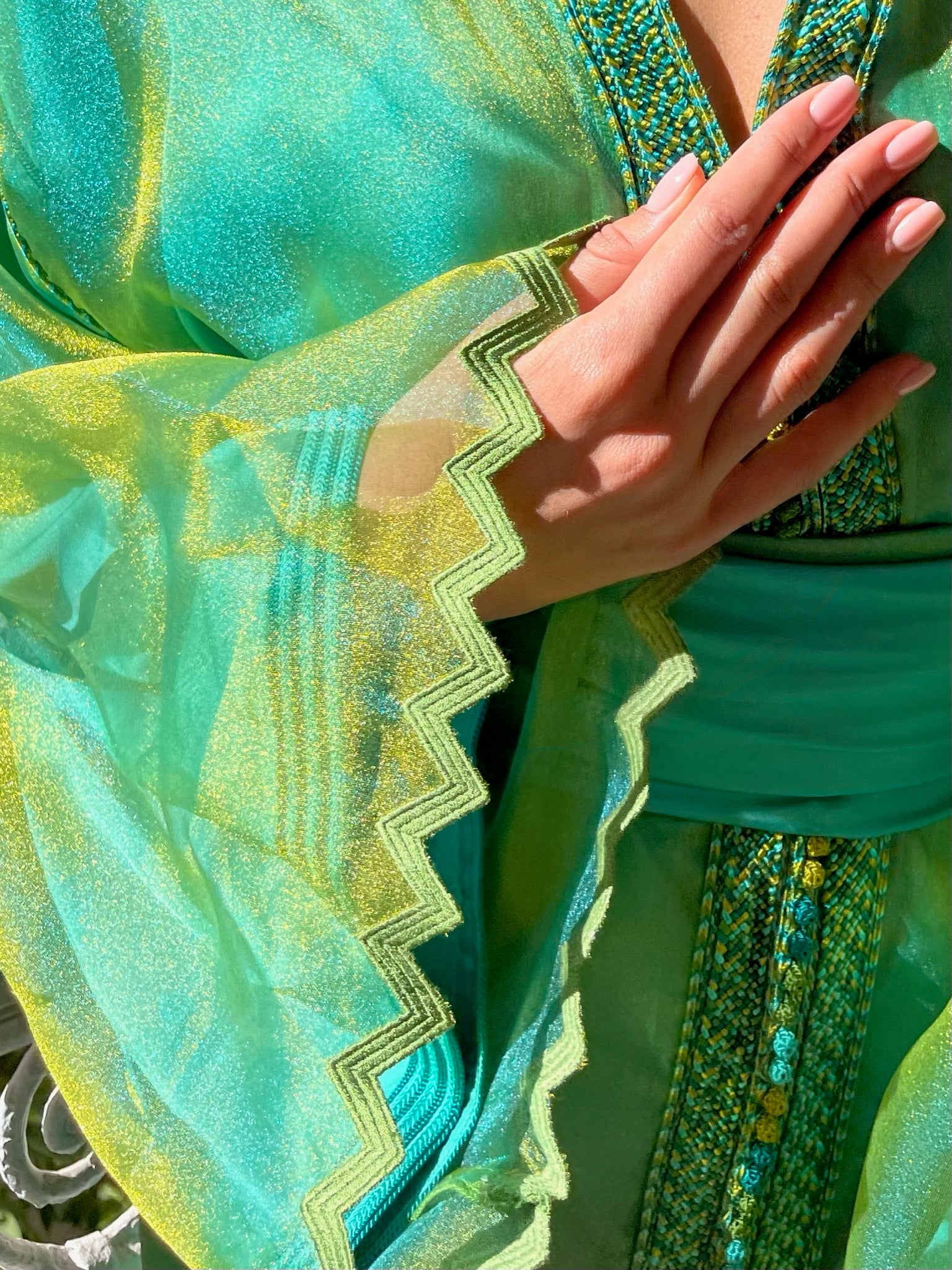 Green and Blue Zigzag Organza Kaftan