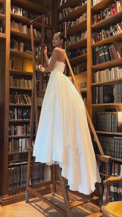 Palace satin strapless princess wedding dress video - moving views and details

